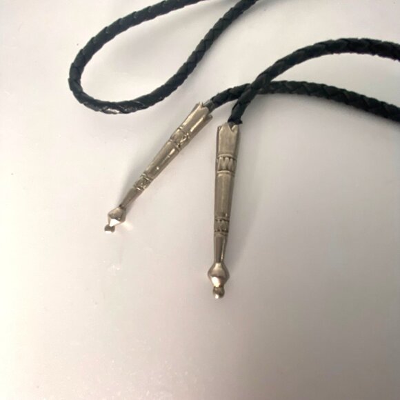 Vintage Thunderbird Turquoise Silver Tone Kachina Bolo Tie Braided Leather Cord - Picture 3 of 6